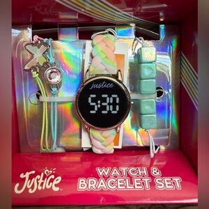 New Justice 4pc Watch Set with Matching Braided Strap and Butterfly Bracelet